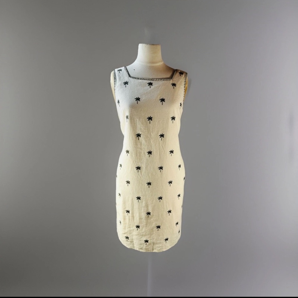 Cynthia Rowley Cream Mini Dress with Dark Olive Green Palm Motif